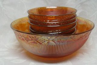 Vintage Marigold Carnival Glass 7 Pc Berry Bowl Set