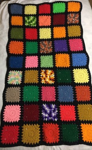 Vtg Handmade Granny Square Crochet Afghan Throw Blanket Multi Color 68 " X 36 "
