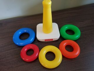 Vintage FISHER PRICE ROCK - A - STACK 5 Color RINGS Developmental Toy 2