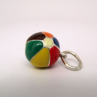 Sterling Silver Enameled Charm For Bracelet Beach Ball Summer Jewelry Vintage