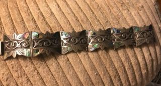 Vintage Sterling ?? And Abalone Or Mother Of Pearl Bracelet Mexico