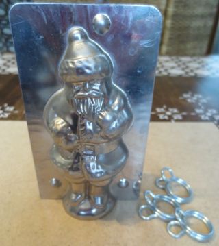 Vintage Santa Claus Metal Chocolate Mold With Clips