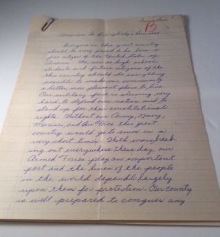 Vintage 1950s Handwritten School Paper America Everybody’s Business Maga Trump