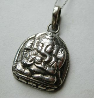 Vtg Sterling Silver Hindu Ganesha Amulet Necklace Pendant & Chain