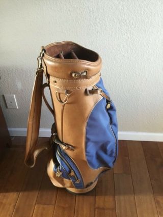 Vintage Hot - Z Golf Bag Brown Leather & Blue Canvas USA 2
