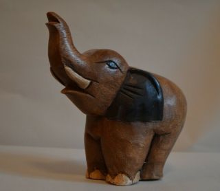 Vintage Hand Carved Wood Thailand Elephant Sculpture Statue Figure 6.  5 " Trunk Up