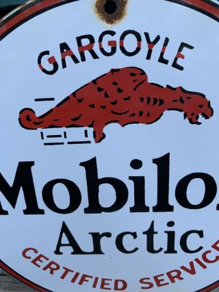VINTAGE MOBILOIL ARTIC MOTOR OIL GASOLINE PORCELAIN STATION PUMP PLATE SIGN 6