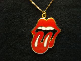 Vintage 1970s Rolling Stones Logo Necklace - " The Tongue And Lip " - Enamelled