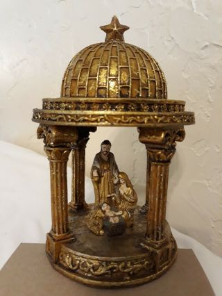 Vintage Creche Nativity Holy Family Mary Joseph Jesus Gold Dome