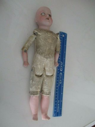 Antique German Armand Marseille 370 Leather Body 15 " Doll Teeth Arms Legs Parts