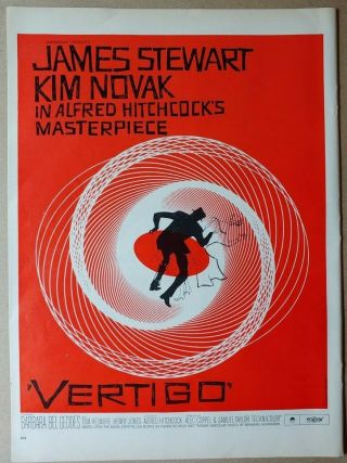 1958 Alfred Hitchcock Vertigo Movie Full Pg Red Saul Bass Art Vintage Print Ad