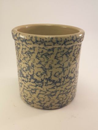 Vintage Robinson Ransbottom Pottery 2 Qt.  Blue Spongeware High Jar Utensil Crock