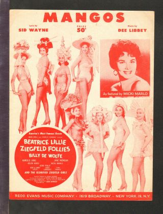 Ziegfeld Follies 1957 Mangos Micki Marlow/bea Lillie Show Vintage Sheet Music