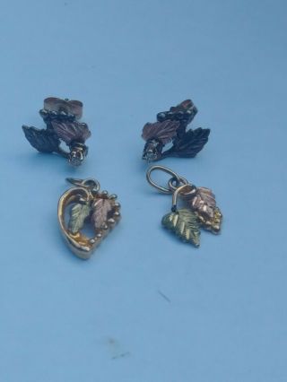 Vintage Landstroms 10k Black Hills Gold Diamond Earrings And 2 Pendants No Scrap