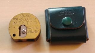 Vintage Aw Faber Mentor Brass Pencil Sharpener W/case - Made In Germany