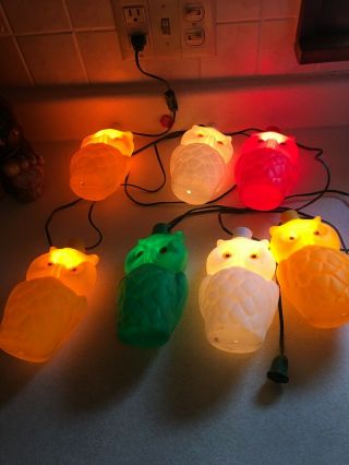 Vintage Retro Owl Party Lites String 7 Camping Rv Patio Blow Mold Lights 1960 