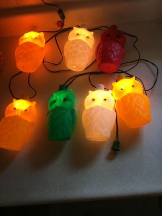 Vintage Retro Owl Party Lites String 7 Camping Rv Patio Blow Mold Lights 1960 ' s 2