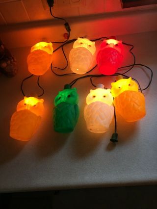 Vintage Retro Owl Party Lites String 7 Camping Rv Patio Blow Mold Lights 1960 ' s 3