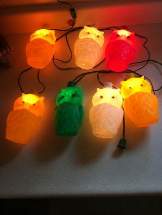 Vintage Retro Owl Party Lites String 7 Camping Rv Patio Blow Mold Lights 1960 ' s 4