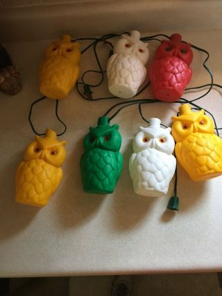 Vintage Retro Owl Party Lites String 7 Camping Rv Patio Blow Mold Lights 1960 ' s 5