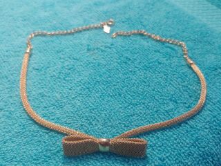 Vintage Signed Sarah Coventry Gold Tone Choker Necklace With Mesh Bow Costume