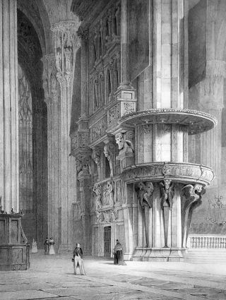 Italy Interior Of Milan Cathedral - 1843 Antique Print