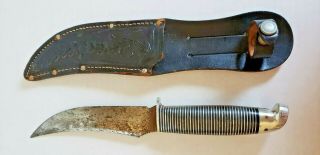 Vintage Western Boulder Colo Black Beauty Hunting Knife W/ Leather Sheath F39