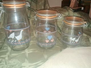 Vintage Arc 1 1/2,  1 And 3/4 - Liter Glass Jar Canister Geese Made In France