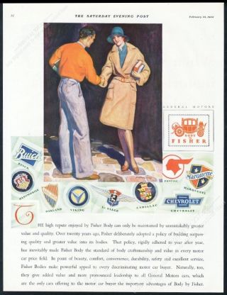 1930 Mcclelland Barclay Woman Man Logo Art Gm Fisher Car Bodies Vintage Print Ad