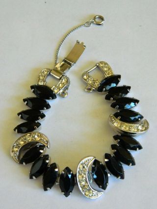 VTG Sara Coventry Black & Clear rhinestone bracelet,  brooch pin,  earring set 2