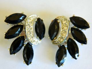 VTG Sara Coventry Black & Clear rhinestone bracelet,  brooch pin,  earring set 8