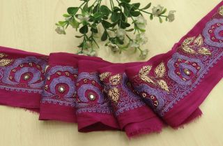 Vintage Saree Border Indian Embroidered Sari Sewing Purple Wrap 1yd Trim