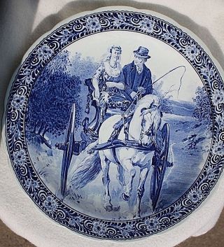 Vintage Delfts Royal Sphinx Maastricht Wall Plate Man Woman Cart Horse 15 3/4 In