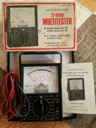Micronta 27 - Range 30,  000 Ohms/ Volt Dc Multitester No.  22 - 203u Vintage W/ Box