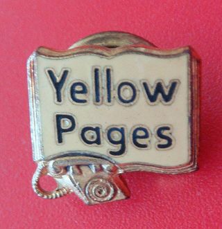 Vintage " Yellow Pages " Screw - Back Pin Badge: Telephone Book Advertising Promo