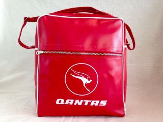 Vintage Qantas Airline Red Vinyl Travel Cabin Satchel Bag With Strap Like
