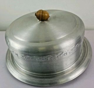 Vintage West Bend Aluminum Co Cake Plate And Cover Wooden Acorn Knob Mid - Century