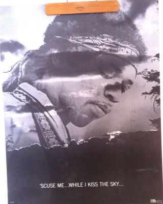 Jimi Hendrix Vintage 1971 Black And White Poster - Scuse Me While I Kiss The Sky