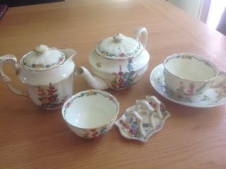 Antique Vintage Crown Staffordshire 5 - Piece Tea Set Inc 