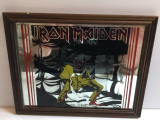 Vintage Iron Maiden Glass Mirror Piece Of Mind Framed Art Rare Collectable