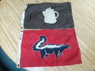 Vintage Annin Nyl - Glo Boat Flag Pennant Pair Skunk & Coffee Pot