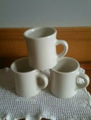 Vtg Victor Restaurant Ware Diner 3 Coffee Mugs Cups Off White Usa