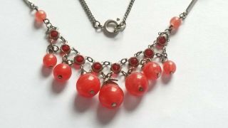 Czech Vintage Art Deco Glass Bead And Open Back Crystal Necklace Signed 3