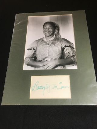 Vintage Butterfly Mcqueen Signed 3 X 5 Card Matted W/ 8x10 Photo Deceased 1995