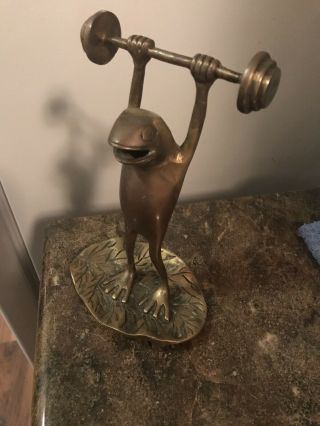 Maitland Smith Bronze Frog Lifting Barbell - Vintage India 7.  5 " Weight Lifter