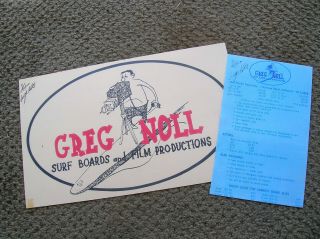 Vintage Surfboard Greg Noll Price List Laminate Set Signed 60s Rick Griffin Surf