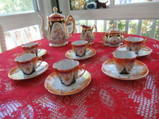 Truly Vintage 17 Piece Germany Lusterware Porcelain Demitasse Tea Set
