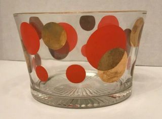 Vtg Russel Wright Eclipse Orange/red Gold Dots Glass Ice Bowl Bucket
