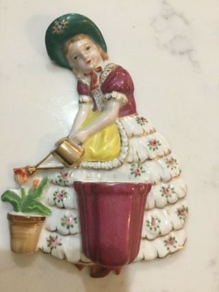 Vintage Hand Painted Victorian Lady Wall Pocket Made In Japan Height 6”