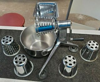 Vintage Saladmaster Stainless Food Processor W/ 5 Cones Dallas Texas And Bowl